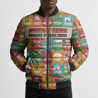Everyday Genius Powered by Black Minds Bomber Puffer Jacket with Colorful Invention Icons Pattern - Wonder Print Shop