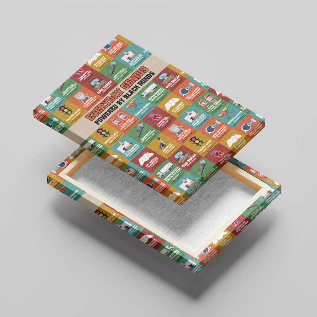 Everyday Genius Powered by Black Minds Canvas Wall Art with Colorful Invention Icons Pattern - Wonder Print Shop