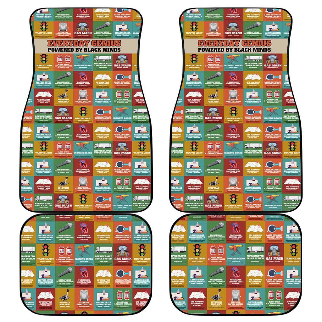Everyday Genius Powered by Black Minds Car Mats with Colorful Invention Icons Pattern - Wonder Print Shop