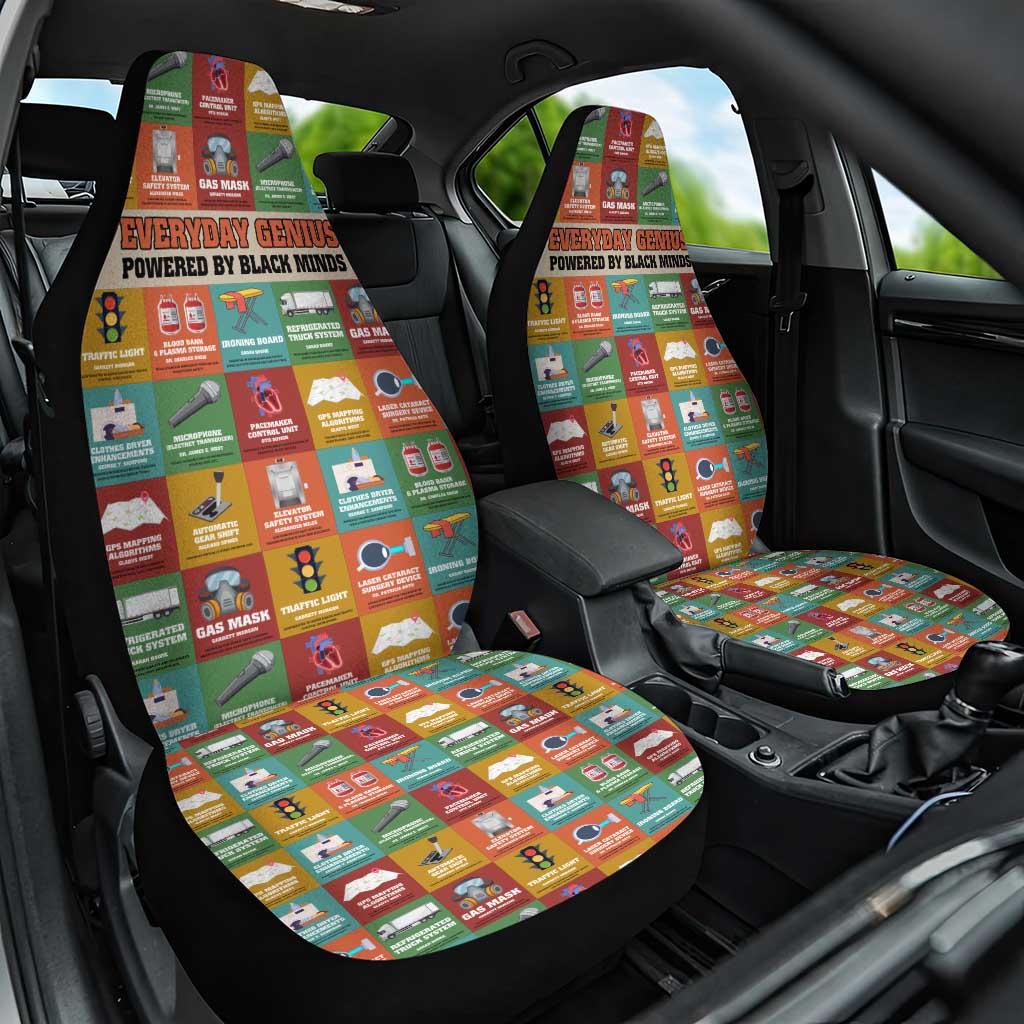 Everyday Genius Powered by Black Minds Car Seat Cover with Colorful Invention Icons Pattern - Wonder Print Shop