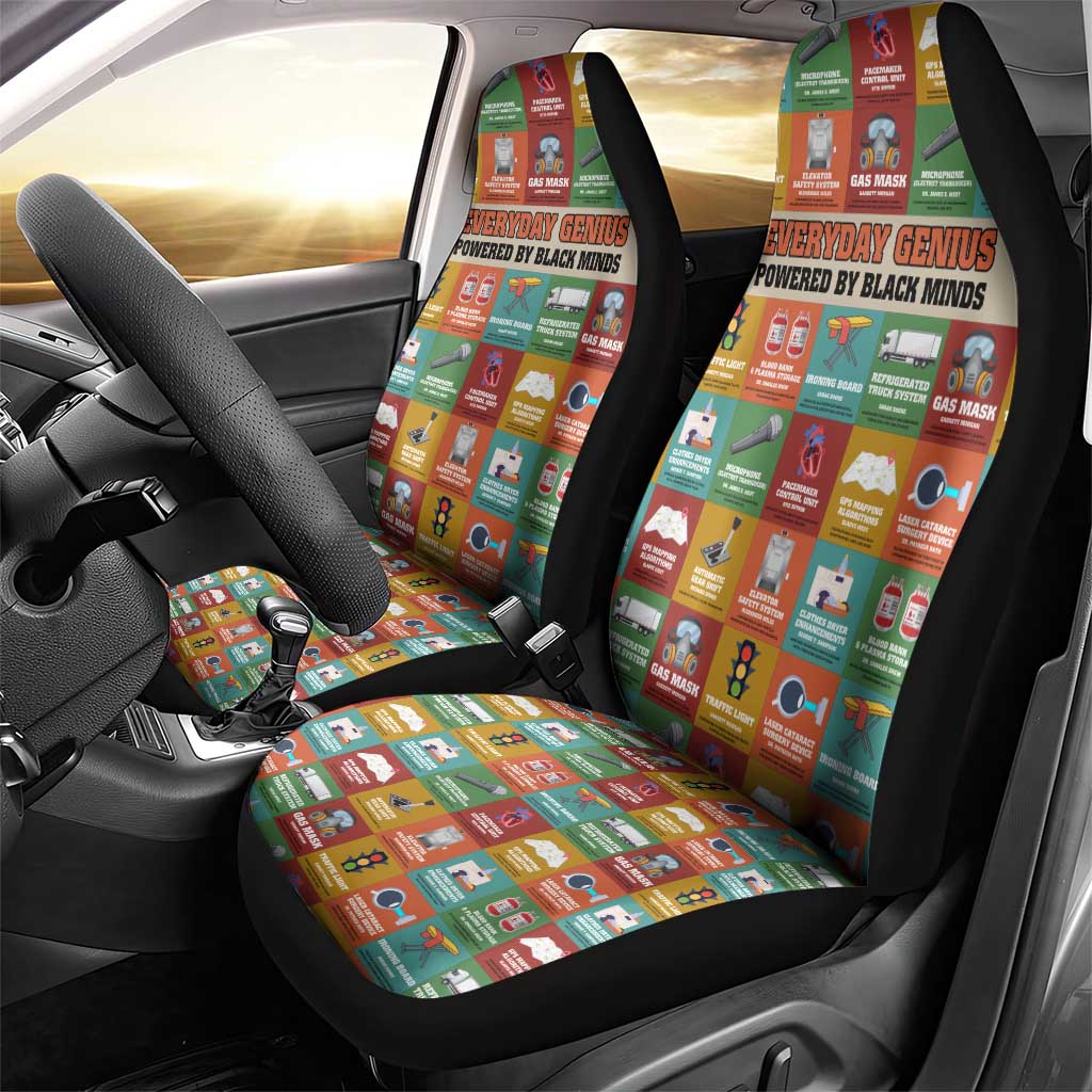 Everyday Genius Powered by Black Minds Car Seat Cover with Colorful Invention Icons Pattern - Wonder Print Shop