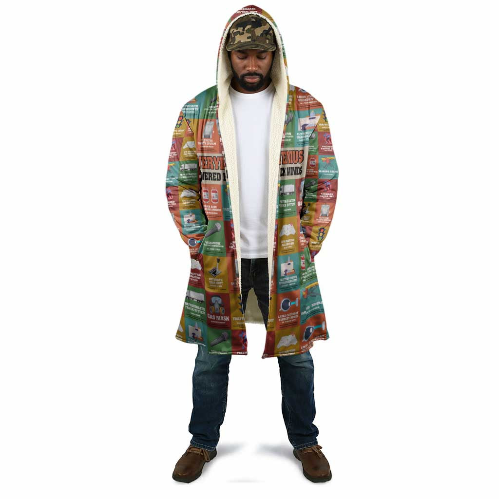 Everyday Genius Powered by Black Minds Cloak with Colorful Invention Icons Pattern - Wonder Print Shop