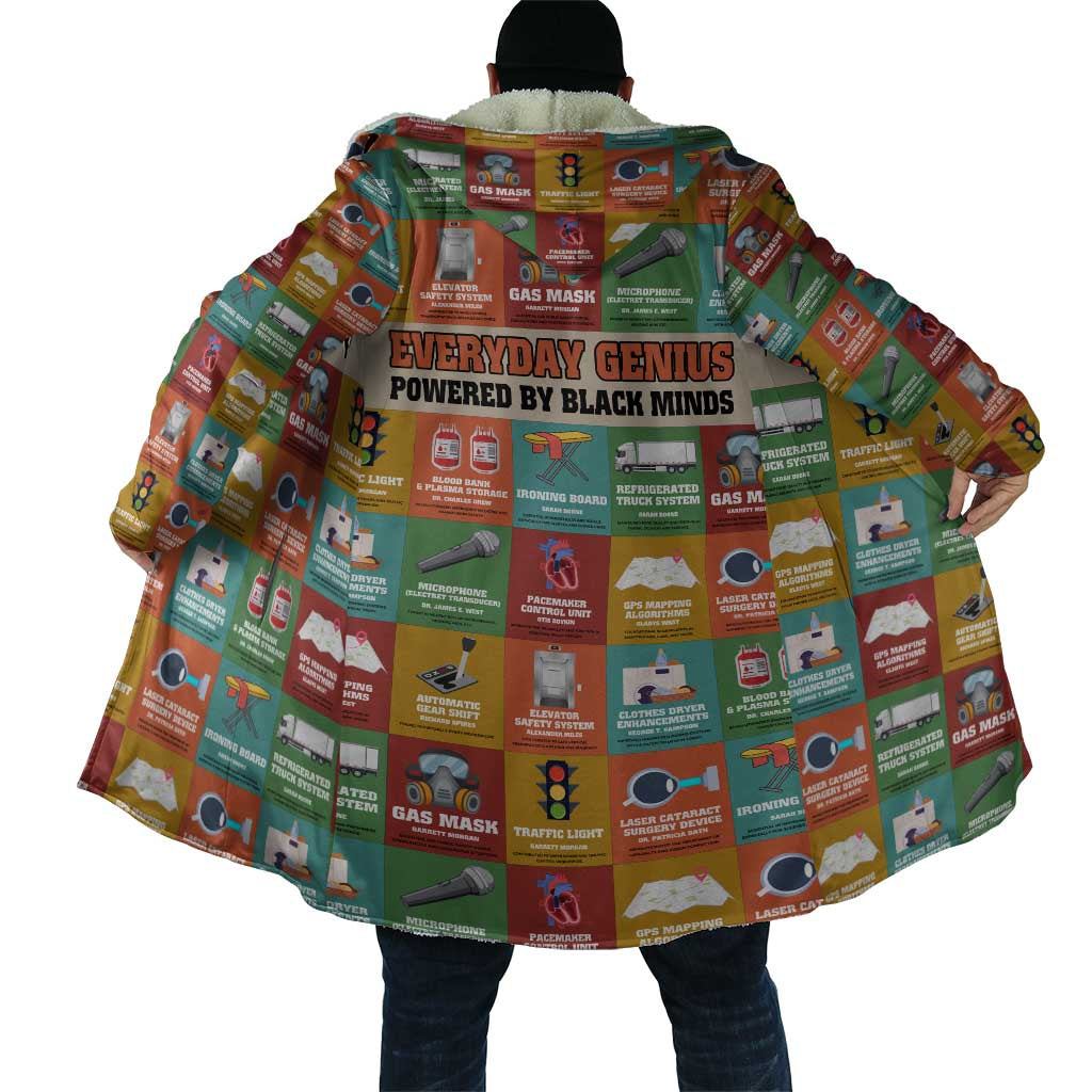 Everyday Genius Powered by Black Minds Cloak with Colorful Invention Icons Pattern - Wonder Print Shop