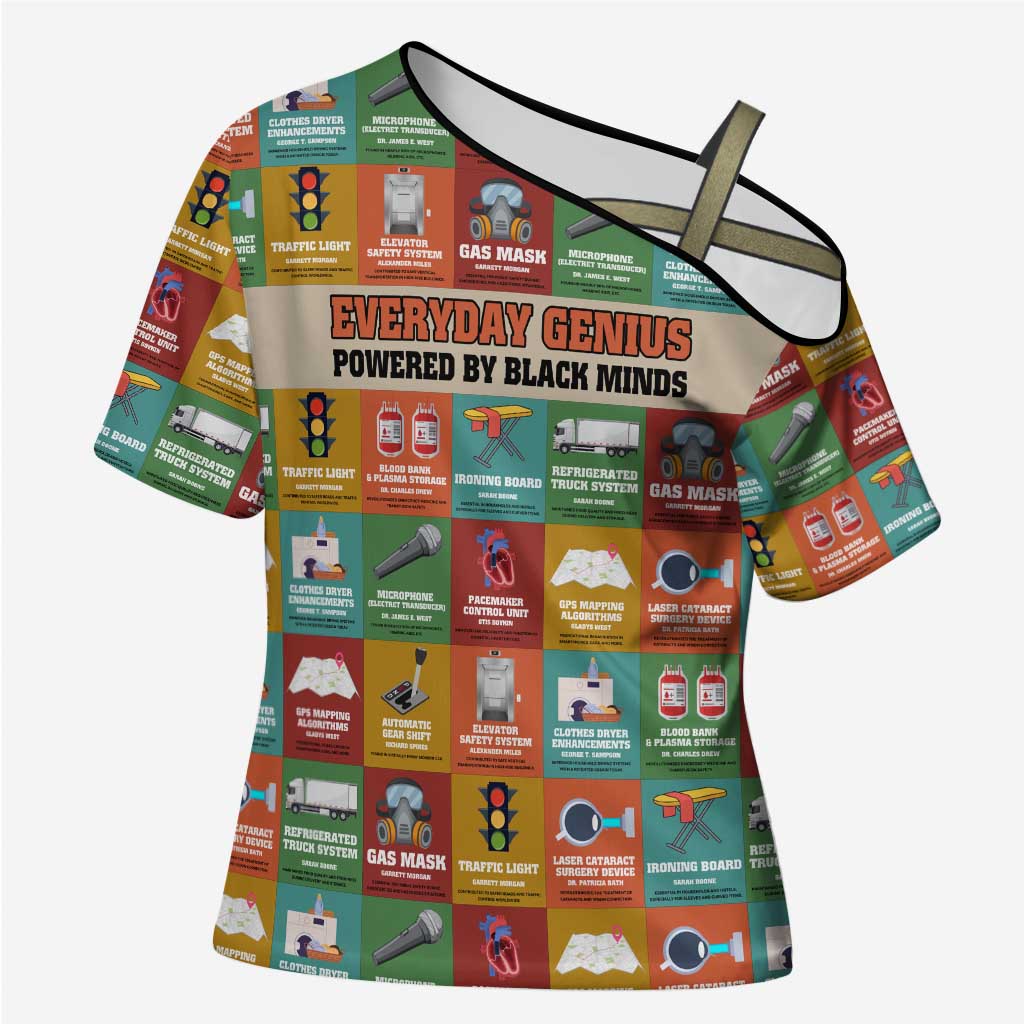 Everyday Genius Powered by Black Minds Cross Shoulder Shirt with Colorful Invention Icons Pattern - Wonder Print Shop