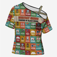 Everyday Genius Powered by Black Minds Cross Shoulder Shirt with Colorful Invention Icons Pattern - Wonder Print Shop