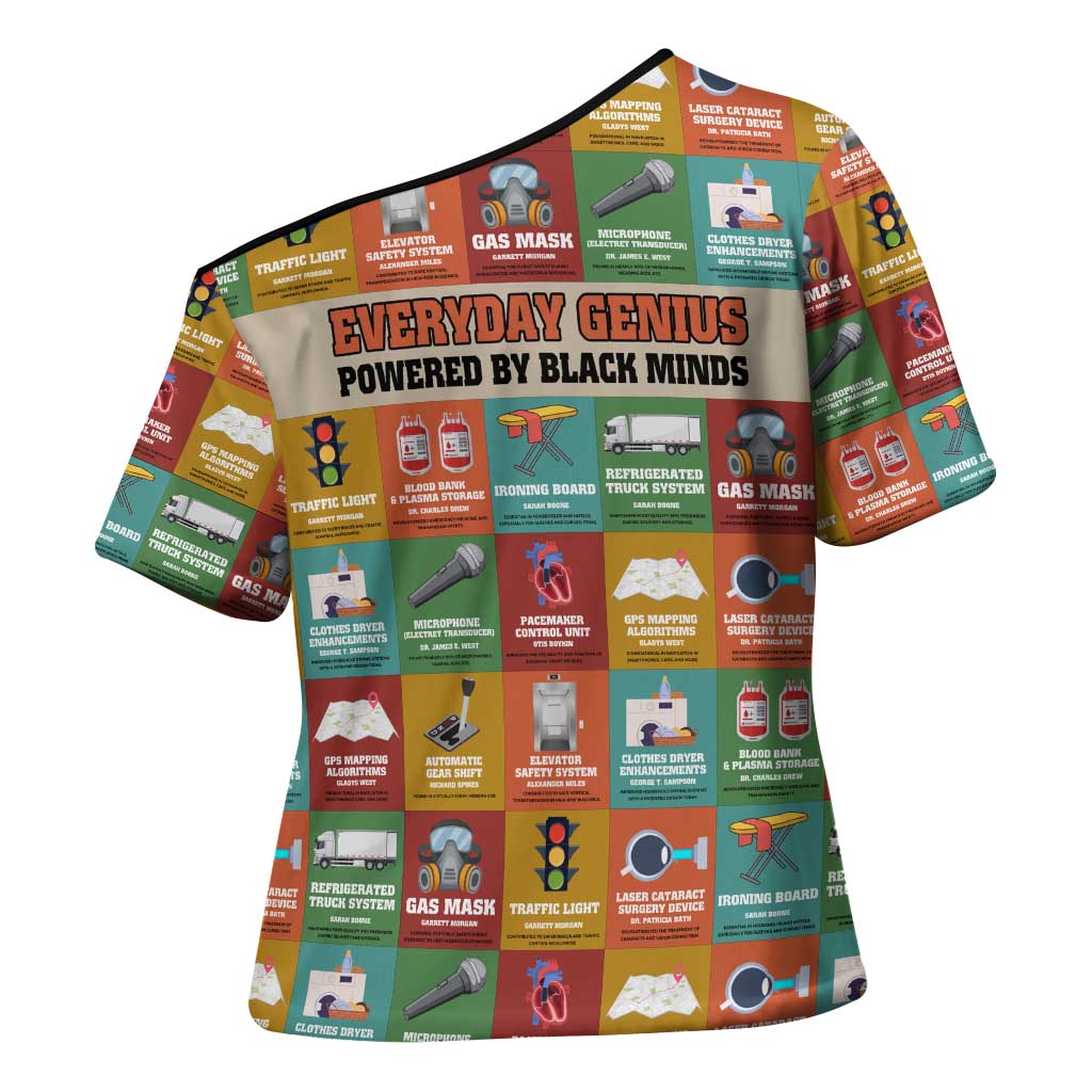 Everyday Genius Powered by Black Minds Cross Shoulder Shirt with Colorful Invention Icons Pattern - Wonder Print Shop