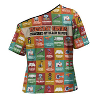 Everyday Genius Powered by Black Minds Cross Shoulder Shirt with Colorful Invention Icons Pattern - Wonder Print Shop