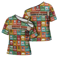 Everyday Genius Powered by Black Minds Cross Shoulder Shirt with Colorful Invention Icons Pattern - Wonder Print Shop