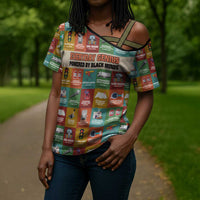 Everyday Genius Powered by Black Minds Cross Shoulder Shirt with Colorful Invention Icons Pattern - Wonder Print Shop