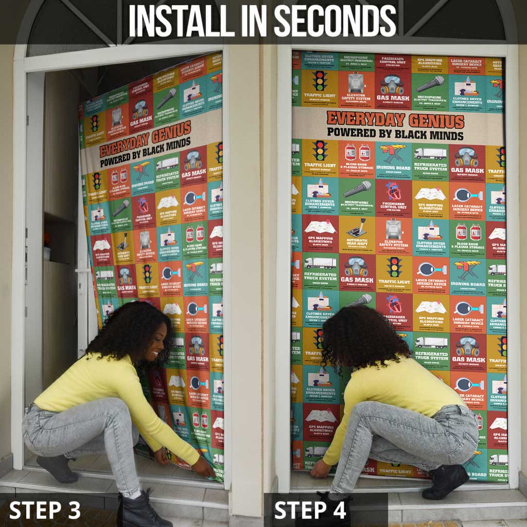 Everyday Genius Powered by Black Minds Door Cover with Colorful Invention Icons Pattern - Wonder Print Shop
