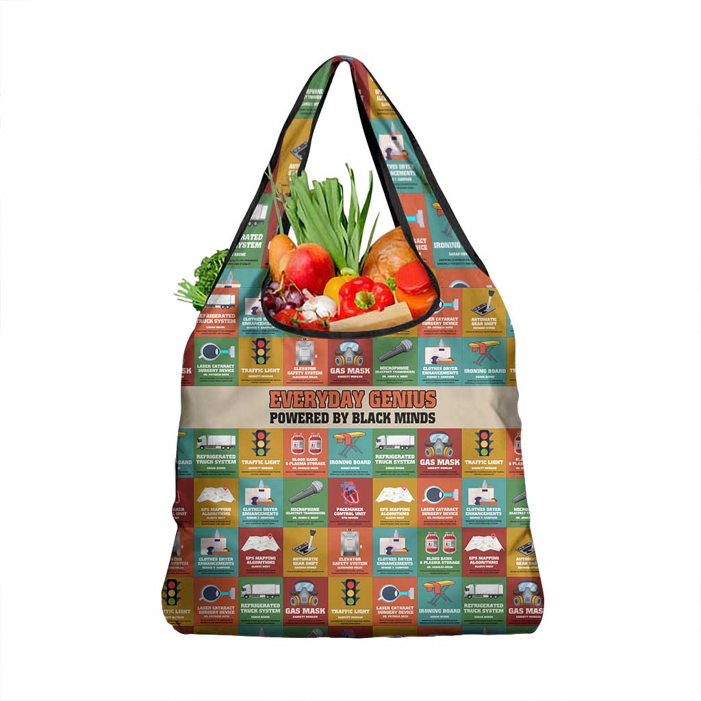 Everyday Genius Powered by Black Minds Grocery Bag with Colorful Invention Icons Pattern - Wonder Print Shop