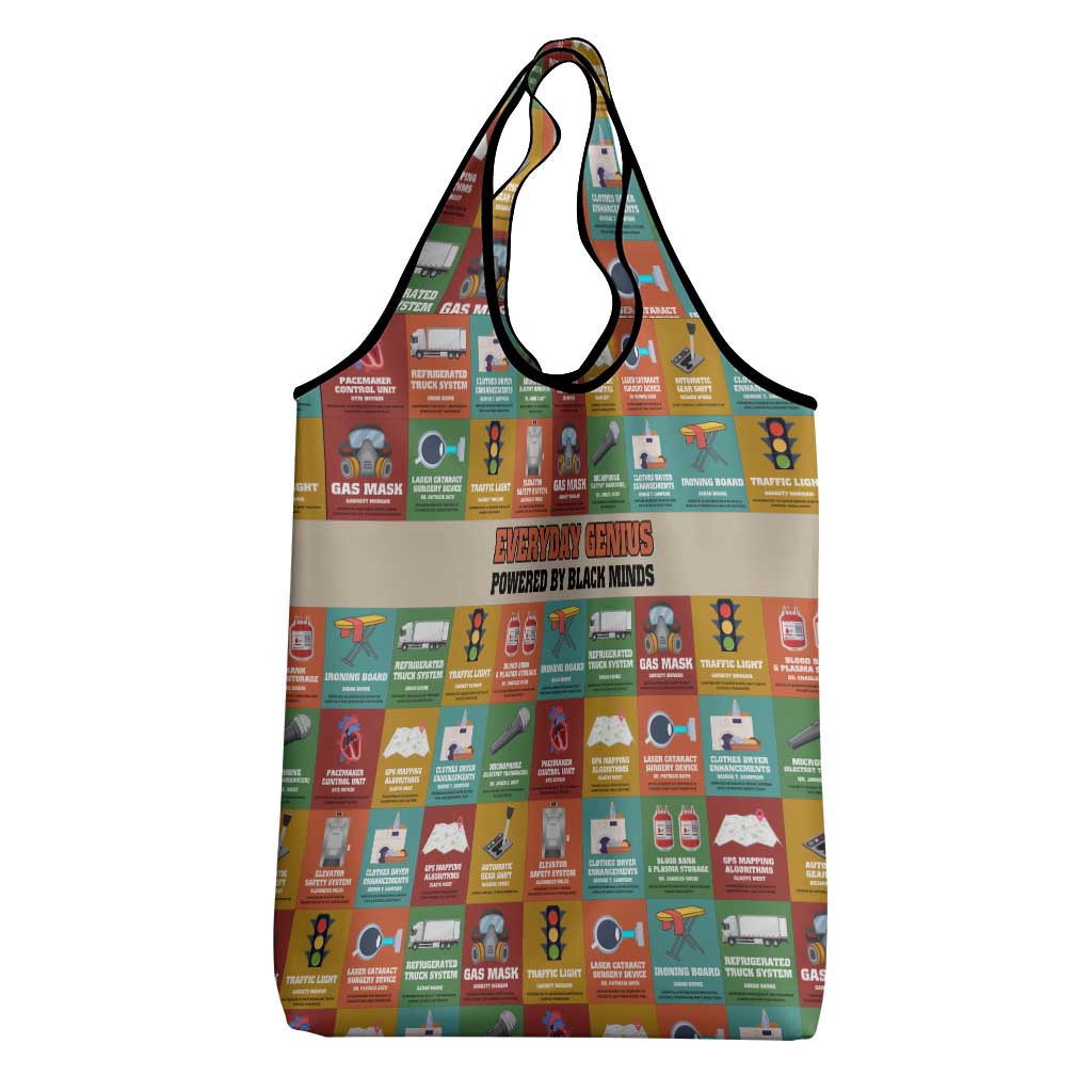 Everyday Genius Powered by Black Minds Grocery Bag with Colorful Invention Icons Pattern - Wonder Print Shop