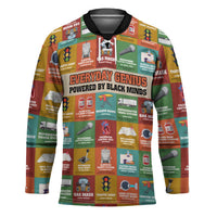 Everyday Genius Powered by Black Minds Hockey Jersey with Colorful Invention Icons Pattern - Wonder Print Shop