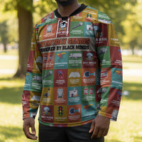 Everyday Genius Powered by Black Minds Hockey Jersey with Colorful Invention Icons Pattern - Wonder Print Shop