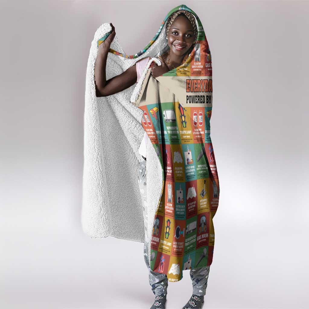 Everyday Genius Powered by Black Minds Hooded Blanket with Colorful Invention Icons Pattern - Wonder Print Shop