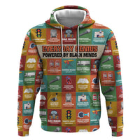 Everyday Genius Powered by Black Minds Hoodie with Colorful Invention Icons Pattern - Wonder Print Shop