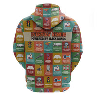 Everyday Genius Powered by Black Minds Hoodie with Colorful Invention Icons Pattern - Wonder Print Shop