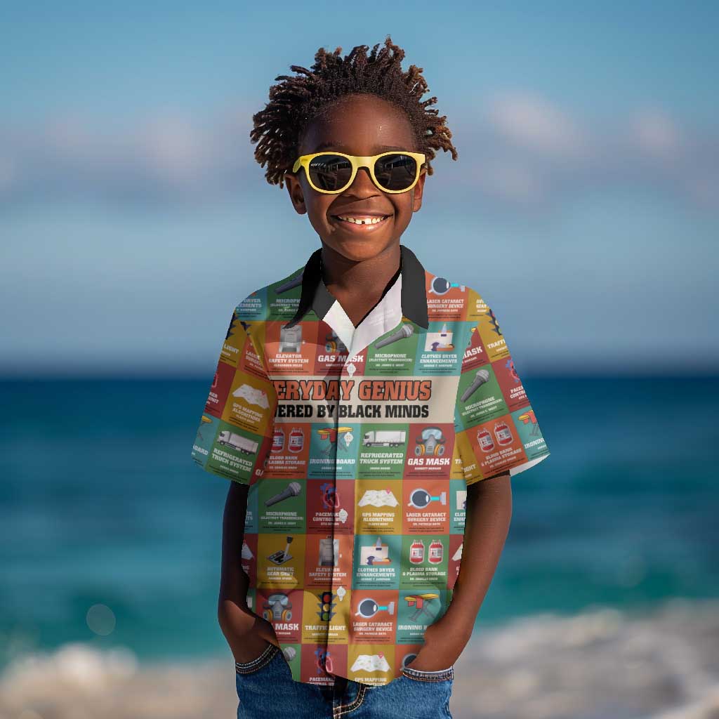 Everyday Genius Powered by Black Minds Kid Hawaiian Shirt with Colorful Invention Icons Pattern - Wonder Print Shop