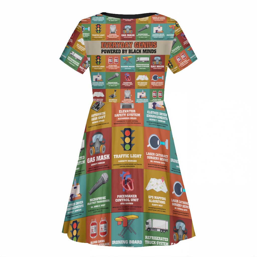 Everyday Genius Powered by Black Minds Kid Short Sleeve Dress with Colorful Invention Icons Pattern - Wonder Print Shop