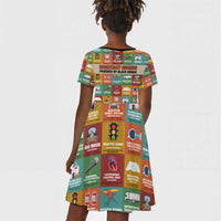 Everyday Genius Powered by Black Minds Kid Short Sleeve Dress with Colorful Invention Icons Pattern - Wonder Print Shop