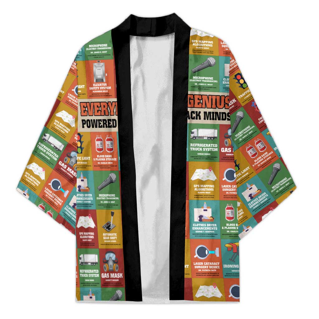 Everyday Genius Powered by Black Minds Kimono with Colorful Invention Icons Pattern - Wonder Print Shop