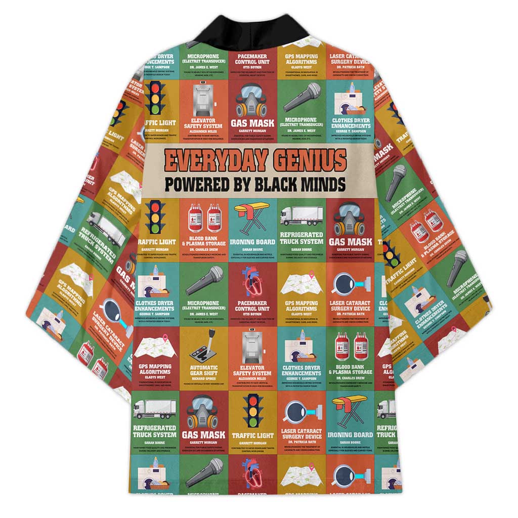 Everyday Genius Powered by Black Minds Kimono with Colorful Invention Icons Pattern - Wonder Print Shop