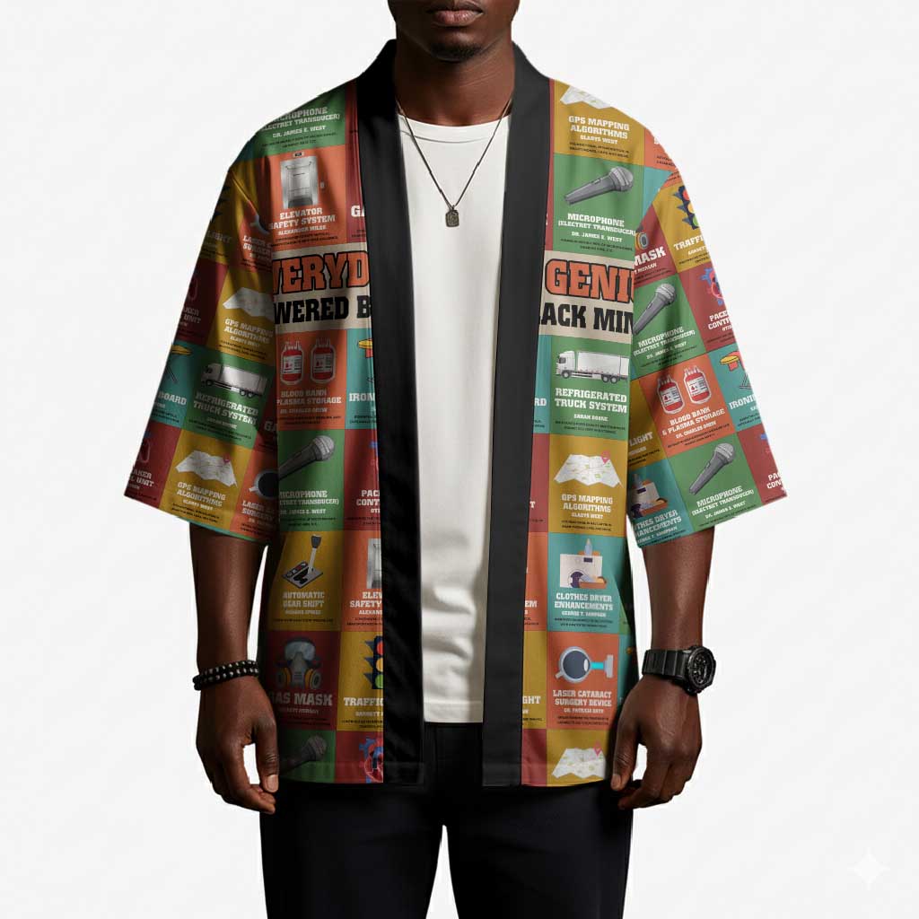 Everyday Genius Powered by Black Minds Kimono with Colorful Invention Icons Pattern - Wonder Print Shop