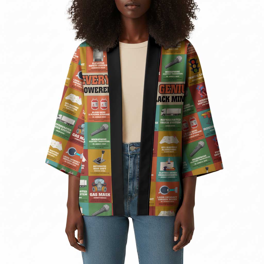 Everyday Genius Powered by Black Minds Kimono with Colorful Invention Icons Pattern - Wonder Print Shop