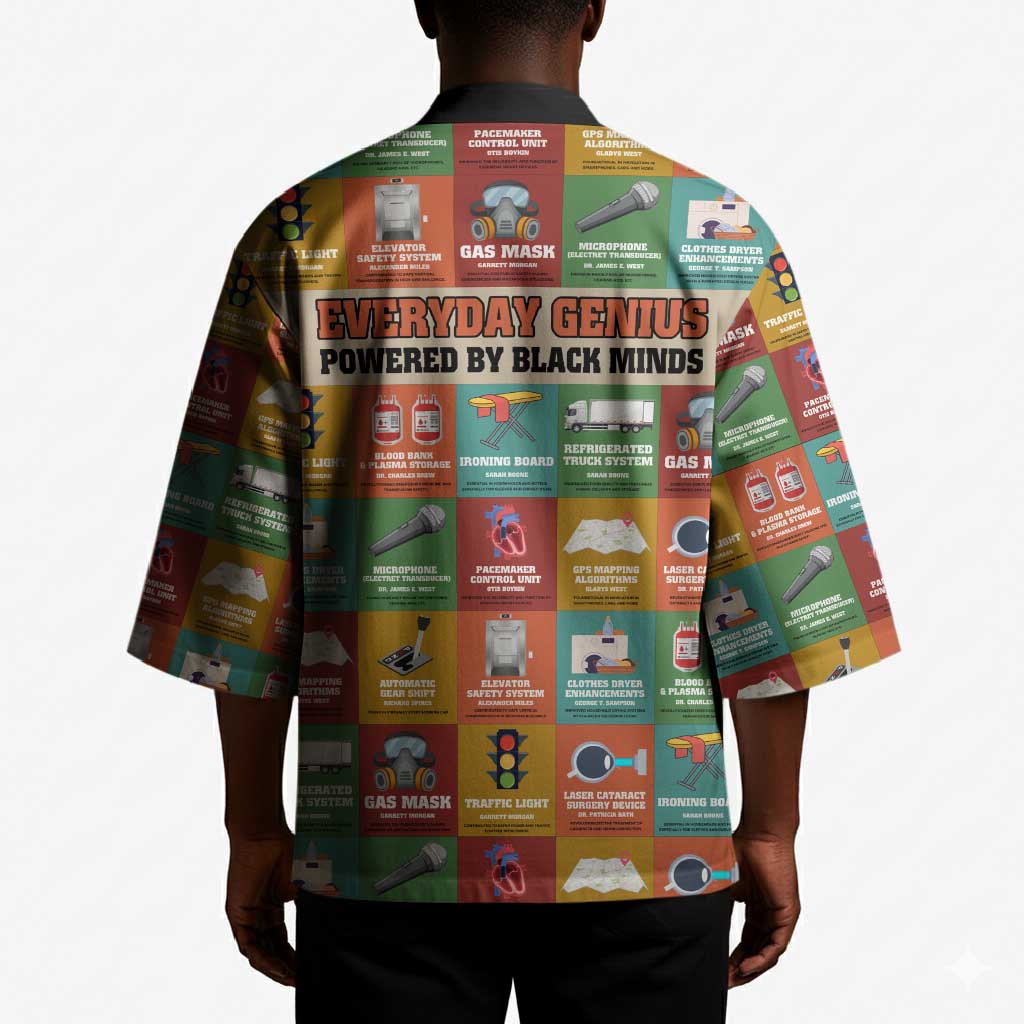 Everyday Genius Powered by Black Minds Kimono with Colorful Invention Icons Pattern - Wonder Print Shop