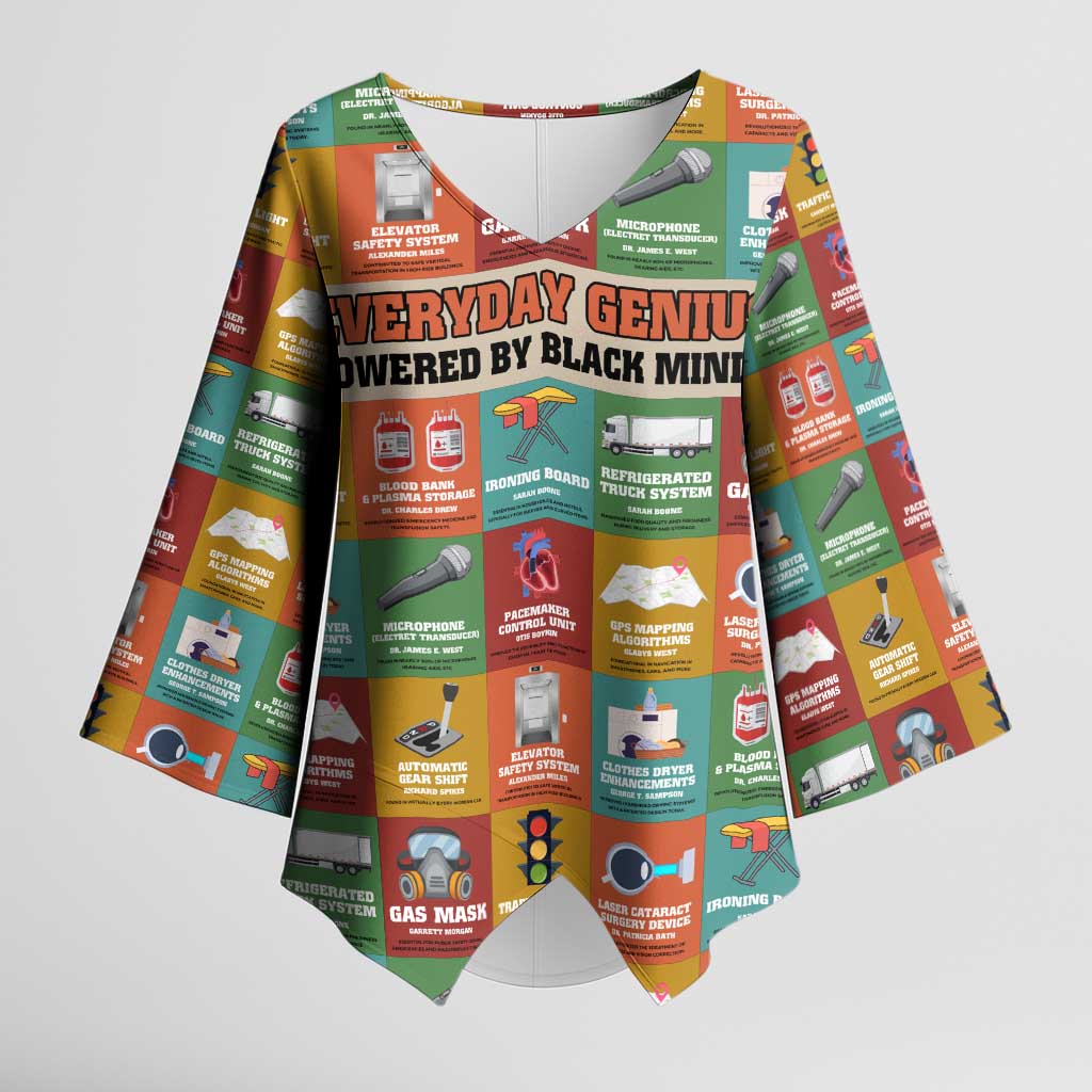 Everyday Genius Powered by Black Minds Kimono Sleeve Blouse with Colorful Invention Icons Pattern - Wonder Print Shop