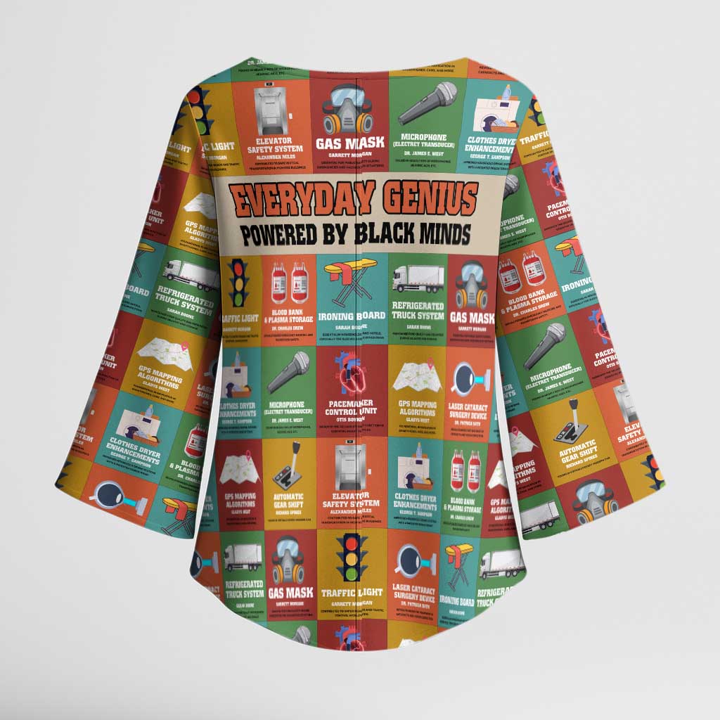 Everyday Genius Powered by Black Minds Kimono Sleeve Blouse with Colorful Invention Icons Pattern - Wonder Print Shop