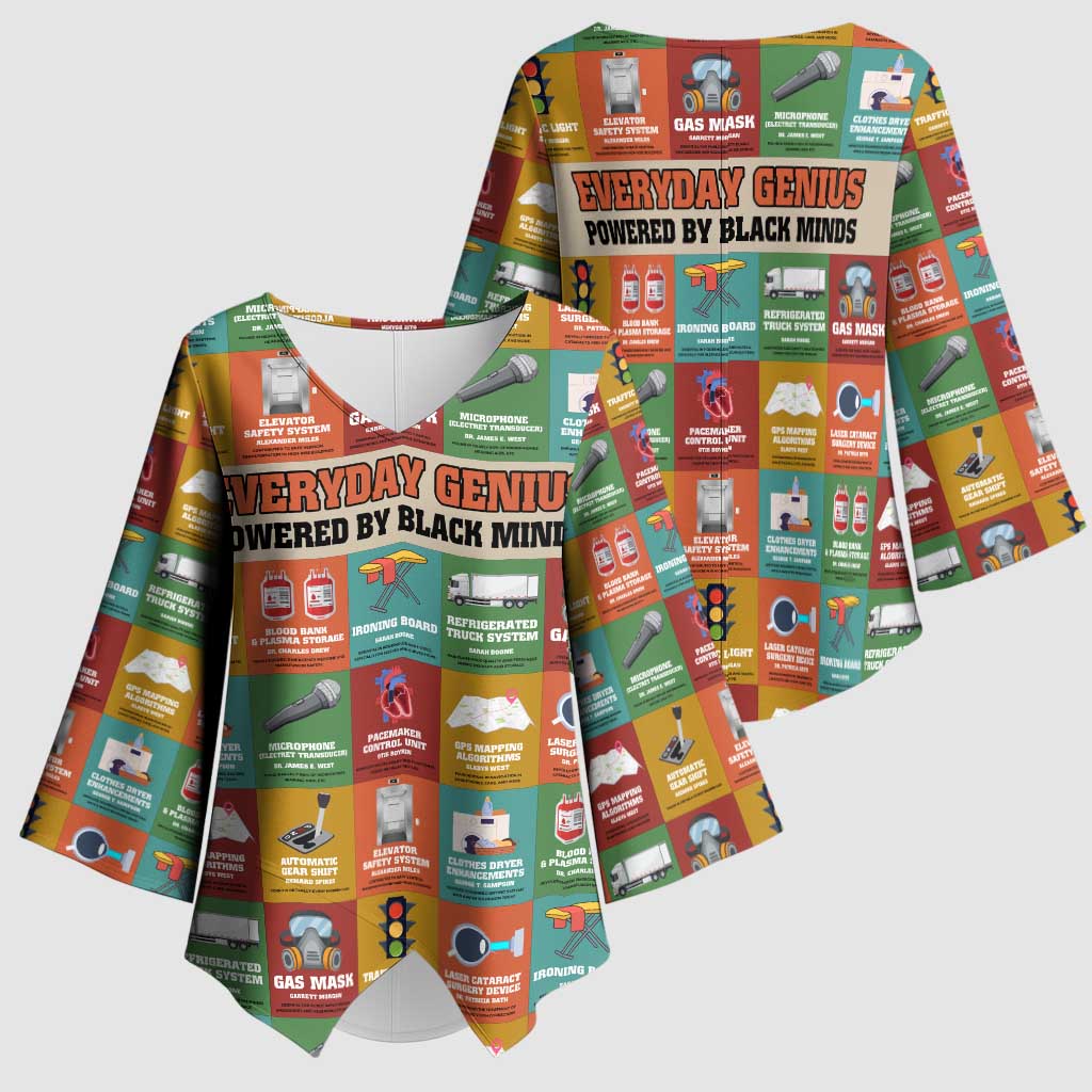 Everyday Genius Powered by Black Minds Kimono Sleeve Blouse with Colorful Invention Icons Pattern - Wonder Print Shop