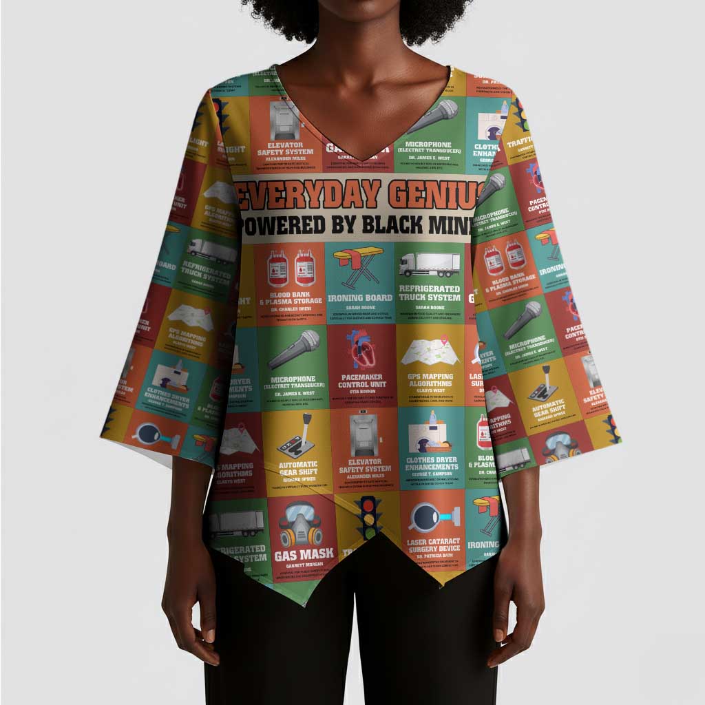 Everyday Genius Powered by Black Minds Kimono Sleeve Blouse with Colorful Invention Icons Pattern - Wonder Print Shop