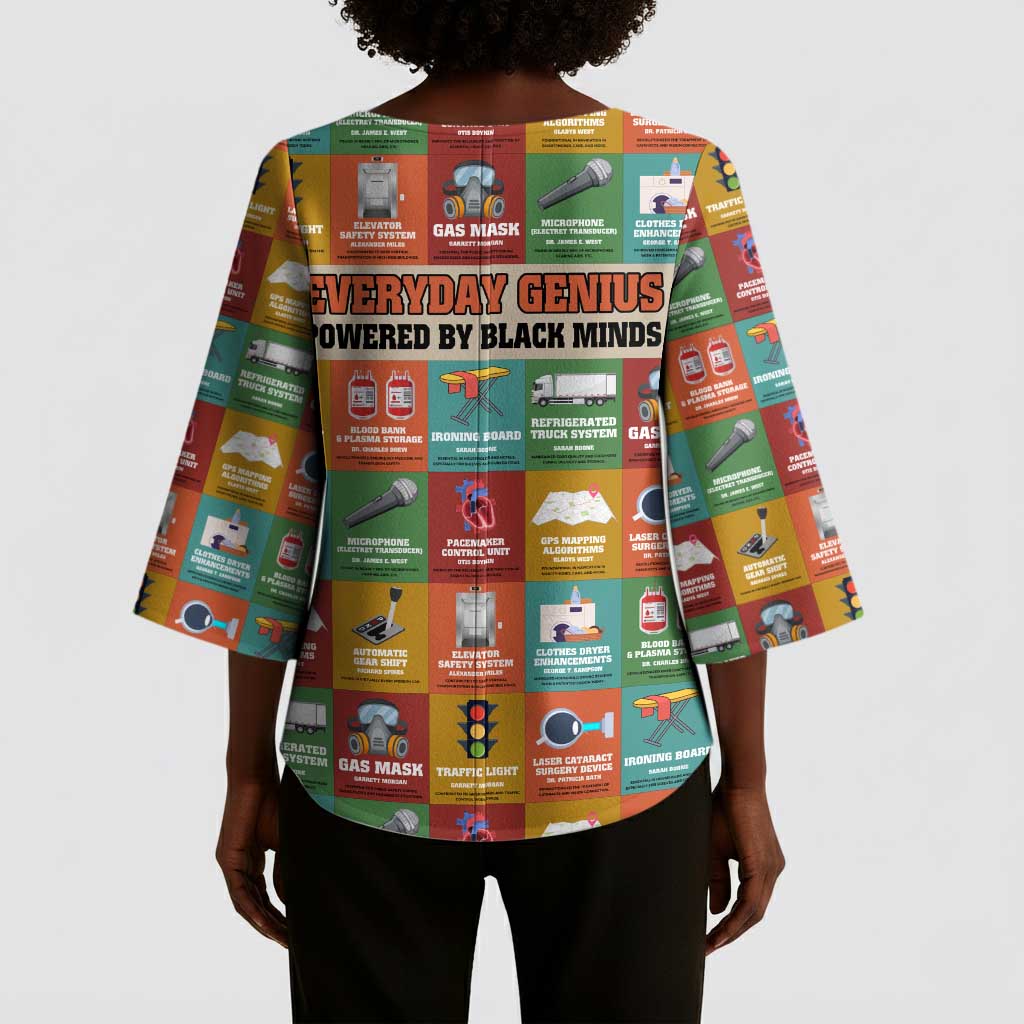 Everyday Genius Powered by Black Minds Kimono Sleeve Blouse with Colorful Invention Icons Pattern - Wonder Print Shop