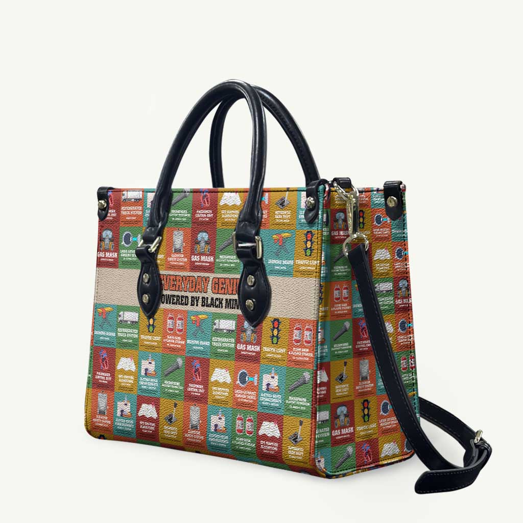 Everyday Genius Powered by Black Minds Leather Bag with Colorful Invention Icons Pattern - Wonder Print Shop