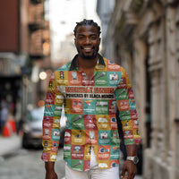 Everyday Genius Powered by Black Minds Long Sleeve Button Shirt with Colorful Invention Icons Pattern - Wonder Print Shop