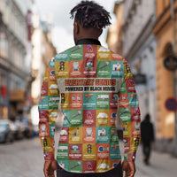 Everyday Genius Powered by Black Minds Long Sleeve Button Shirt with Colorful Invention Icons Pattern - Wonder Print Shop