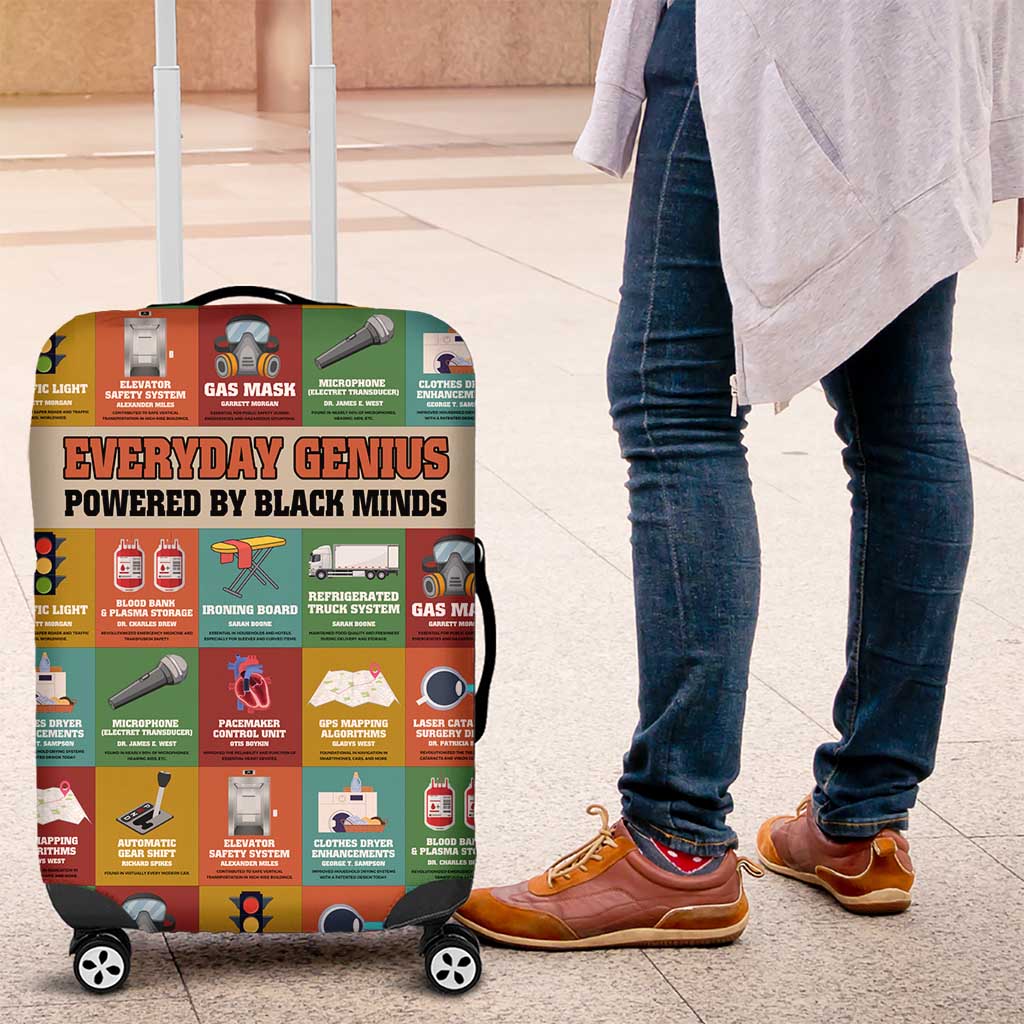 Everyday Genius Powered by Black Minds Luggage Cover with Colorful Invention Icons Pattern - Wonder Print Shop
