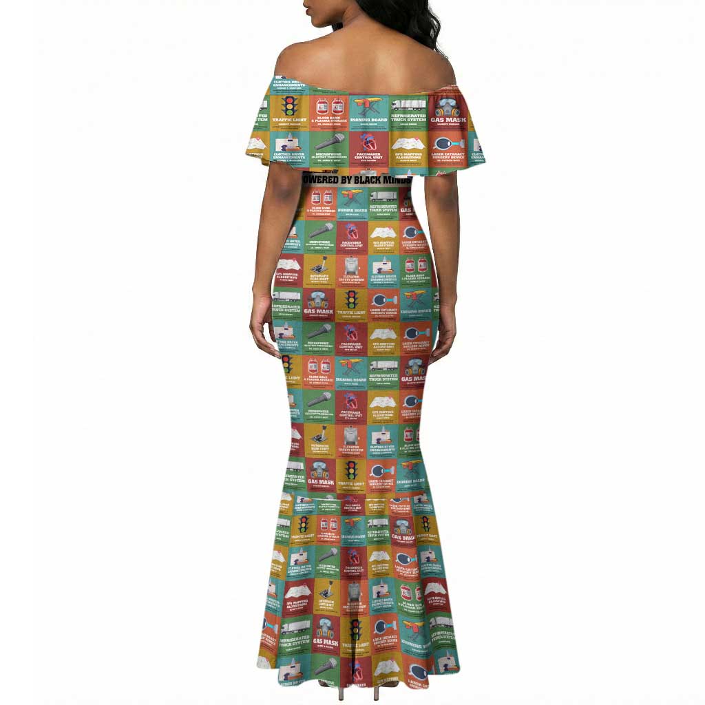 Everyday Genius Powered by Black Minds Mermaid Dress with Colorful Invention Icons Pattern - Wonder Print Shop