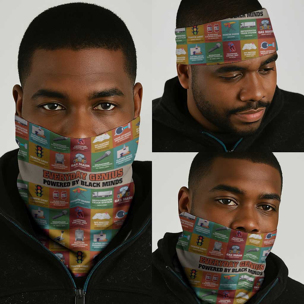 Everyday Genius Powered by Black Minds Neck Gaiter with Colorful Invention Icons Pattern - Wonder Print Shop