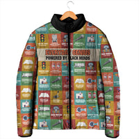 Everyday Genius Powered by Black Minds Padded Jacket with Colorful Invention Icons Pattern - Wonder Print Shop