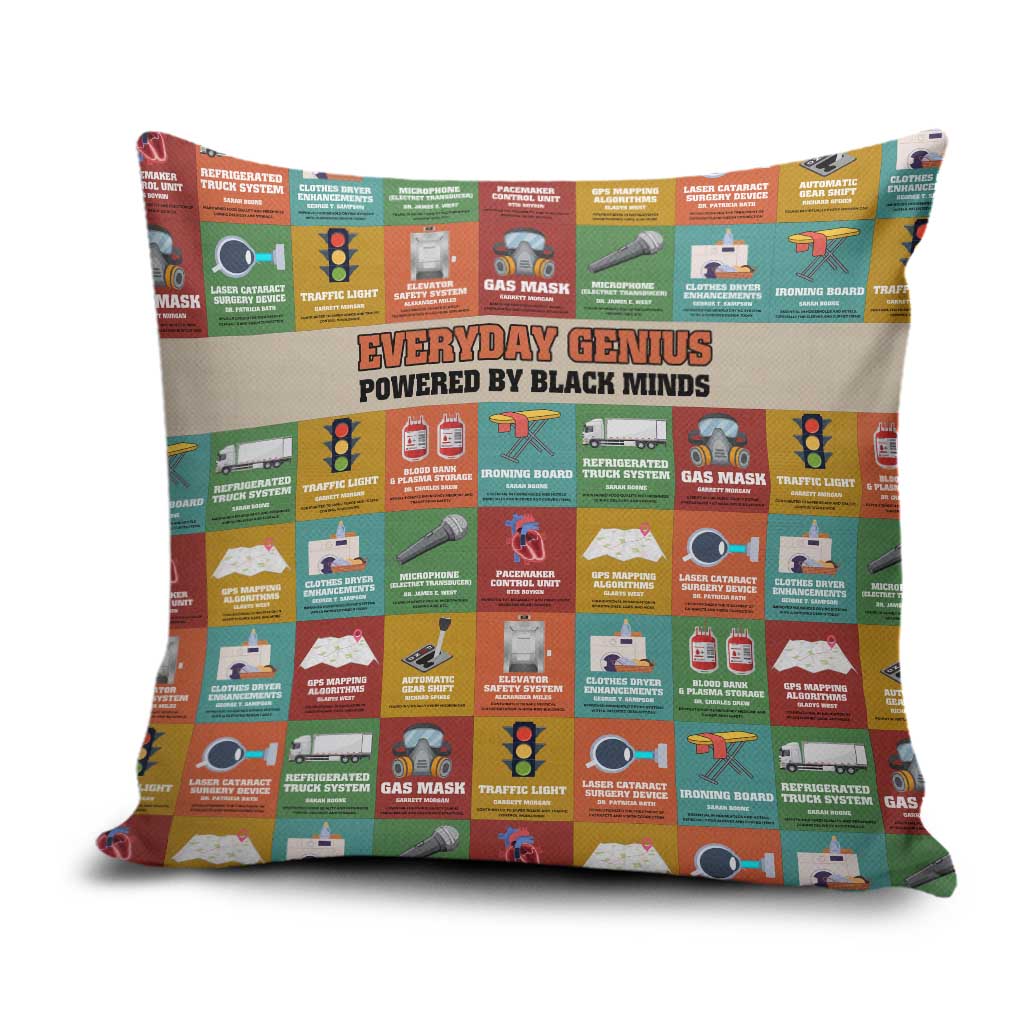 Everyday Genius Powered by Black Minds Pillow Cover with Colorful Invention Icons Pattern - Wonder Print Shop