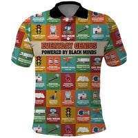 Everyday Genius Powered by Black Minds Polo Shirt with Colorful Invention Icons Pattern - Wonder Print Shop
