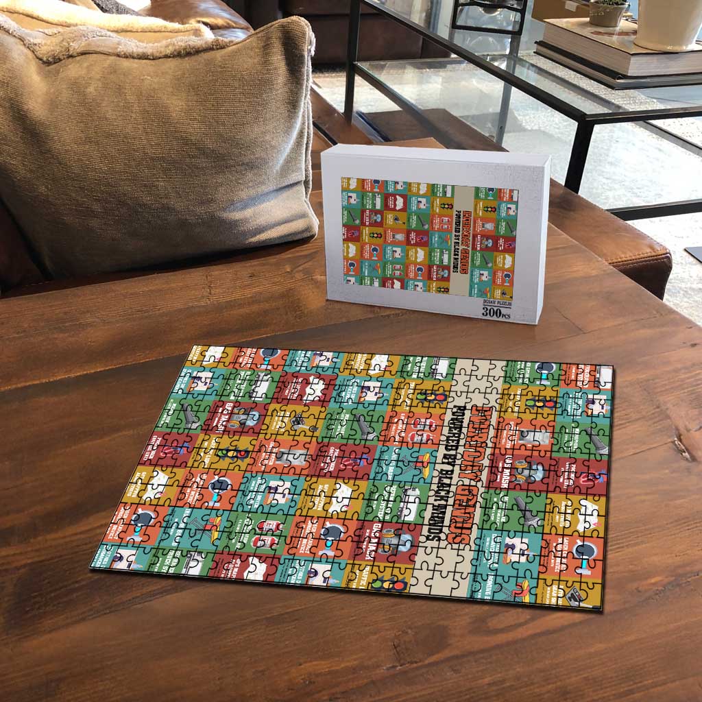 Everyday Genius Powered by Black Minds Puzzle with Colorful Invention Icons Pattern - Wonder Print Shop