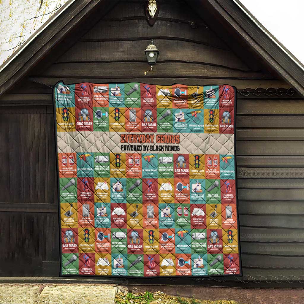 Everyday Genius Powered by Black Minds Quilt with Colorful Invention Icons Pattern - Wonder Print Shop