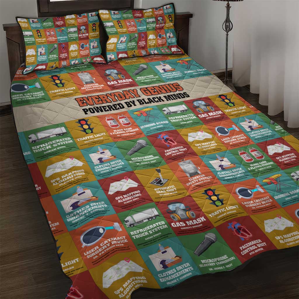 Everyday Genius Powered by Black Minds Quilt Bed Set with Colorful Invention Icons Pattern - Wonder Print Shop