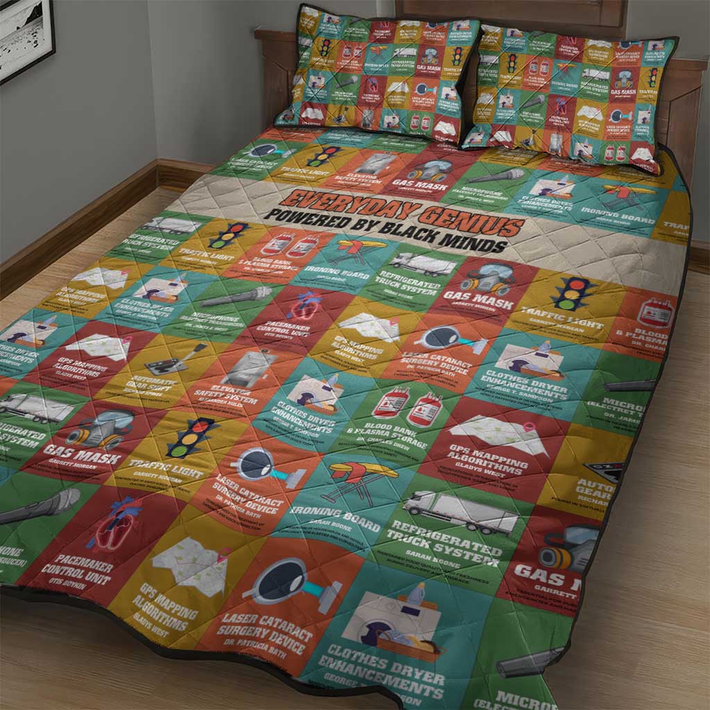 Everyday Genius Powered by Black Minds Quilt Bed Set with Colorful Invention Icons Pattern - Wonder Print Shop