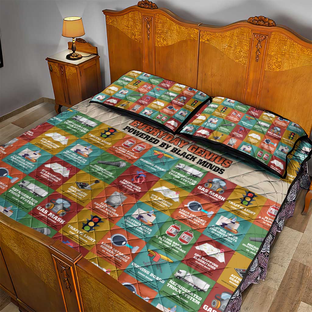 Everyday Genius Powered by Black Minds Quilt Bed Set with Colorful Invention Icons Pattern - Wonder Print Shop