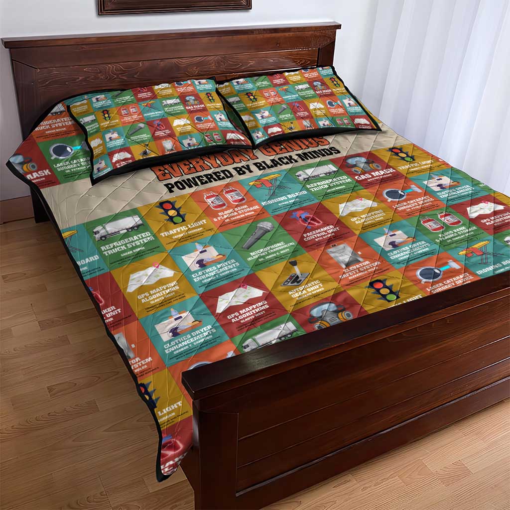 Everyday Genius Powered by Black Minds Quilt Bed Set with Colorful Invention Icons Pattern - Wonder Print Shop