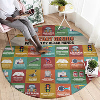 Everyday Genius Powered by Black Minds Round Carpet with Colorful Invention Icons Pattern - Wonder Print Shop